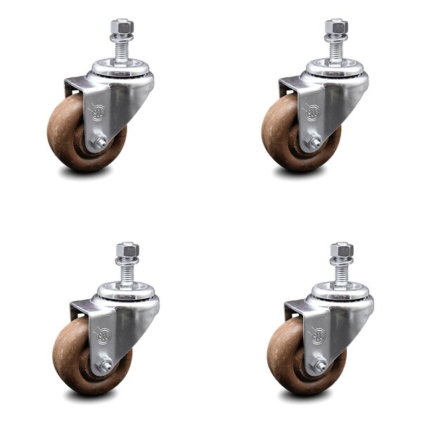 3 Inch High Temp Glass Filled Nylon Wheel Swivel 12mm Threaded Stem Caster Set
